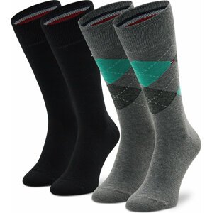 Sada 2 párů pánských vysokých ponožek Tommy Hilfiger 100001495 Grey/Green 021
