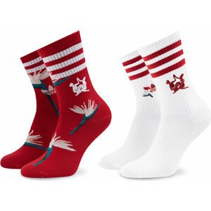 Sada 2 párů dámských vysokých ponožek adidas THEBE MAGUGU HK035 Off White/Power Red