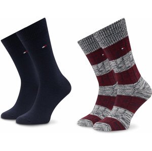 Sada 2 párů pánských vysokých ponožek Tommy Hilfiger 701220236 Navy/Red 002