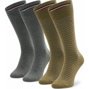 Sada 2 párů pánských vysokých ponožek Tommy Hilfiger 100001496 Olive/Grey Melange 023