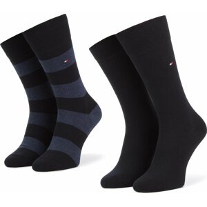 Sada 2 párů pánských vysokých ponožek Tommy Hilfiger 342021001 Dark Navy 322
