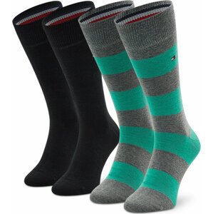 Sada 2 párů pánských vysokých ponožek Tommy Hilfiger 342021001 Grey Melange/Green 079
