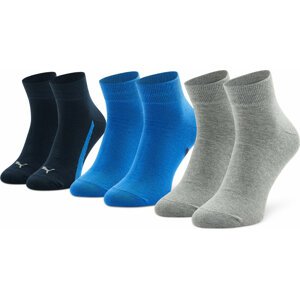 Sada 3 párů vysokých ponožek unisex Puma Lifestyle Quarter 907952 03 Navy/Grey/Strong Blue