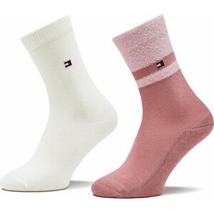 Sada 2 párů dámských vysokých ponožek Tommy Hilfiger 701224913 Pink Comb 035